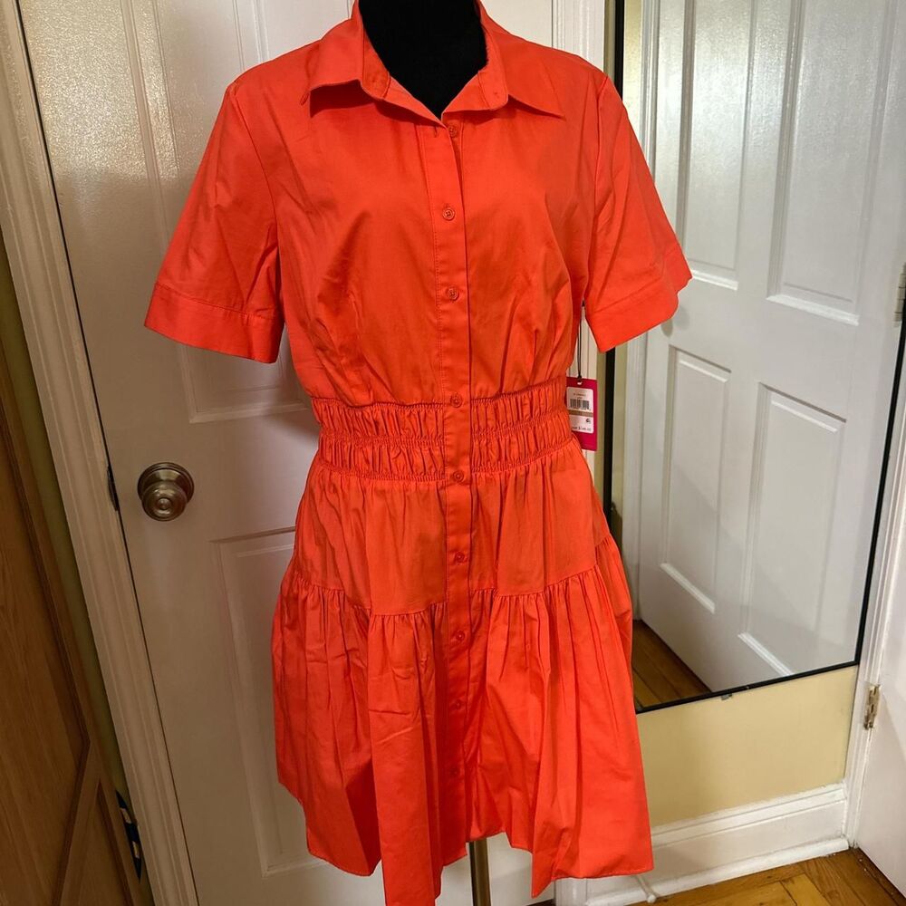 Vince Camuto Cotton Shirt collared Dress 12 large a-line Midi - Picture 7 of 8